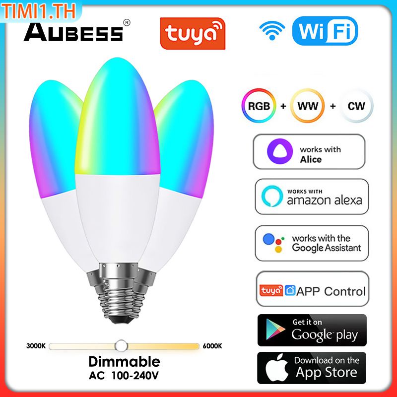 Tuya Smart Wifi E14หลอดไฟ Candelabra Rgb หลอดไฟ Led 100-240V 5W Voice Control โคมไฟทำงานร่วมกับ Goog