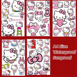 สติกเกอร์ ลายการ์ตูน Hello Kitty น่ารัก สีชมพู กันน้ํา สําหรับตกแต่งรถยนต์ รถจักรยานยนต์ แล็ปท็อป แท็บเล็ต Ipad โทรศัพท์