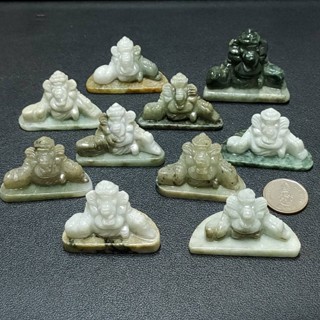 พระพิฆเนศปางนั่งแกะสลักจากหยกพม่า Jadeite type A