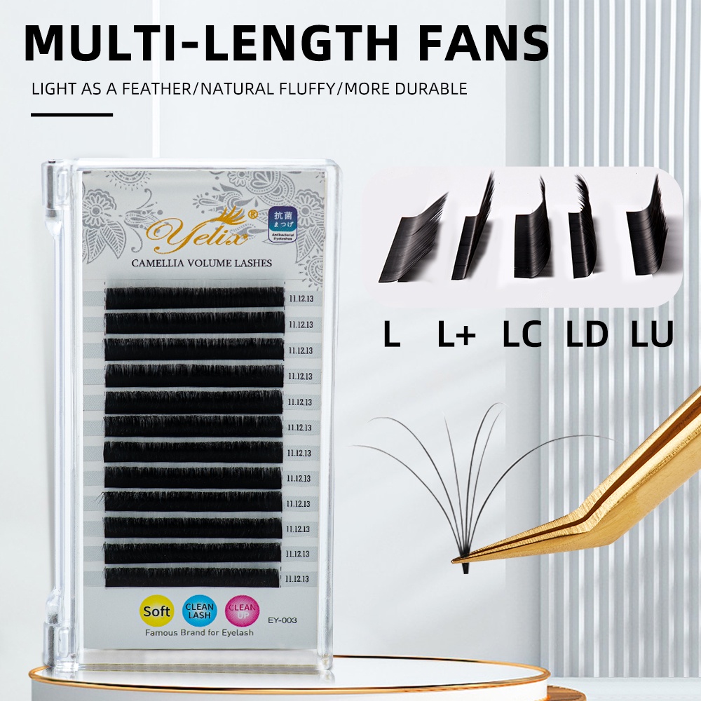Yelix ขนตาปลอมขยายดวงตา แบบนุ่ม 0.07 มม. L L+ LC LD LU หลายความยาว – โปรปัง