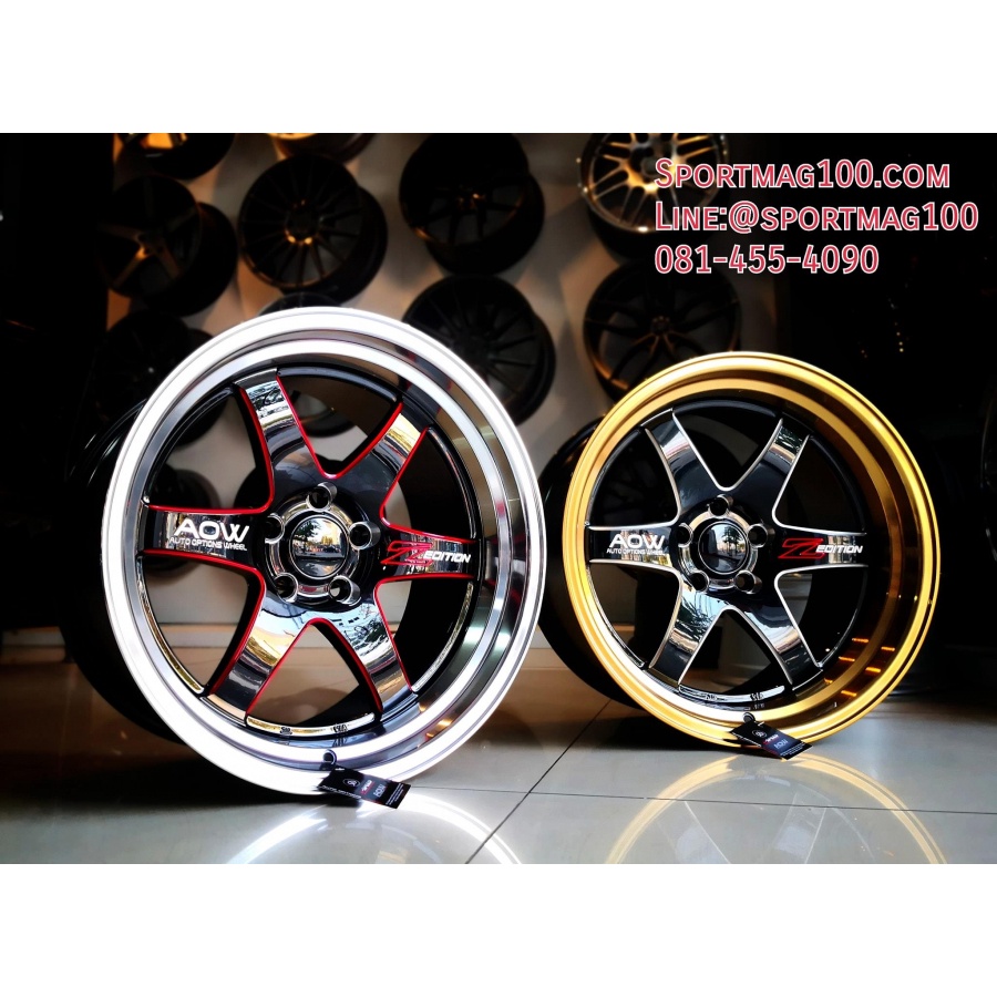 แม็กซ์ใหม่ AOW Weld007 5รู114 ดำมิลลิ่งขอบทองแดง,ดำมิลลิ่งเส้นแดงขอบเงิน F9.5 R10.5-18นิ้ว