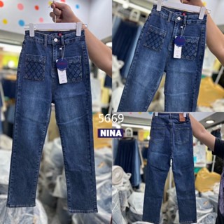 👖NN-ST🌟#5669 กางเกงยีนส์ผ้ายืด เอวสูงปี๊ด งานทรงกระบอกเล็ก กระเป๋า หน้าเดินเส้นงานสวยเก๋