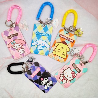 ผู้ถือบัตร Sanrio พร้อมสลิงสปริงแบบ Telescopic สำหรับผู้ถือ ID น่ารัก Badge การ์ดพวงกุญแจ Anti-lost สลิงสำหรับของขวัญแฟชั่นสาวๆ