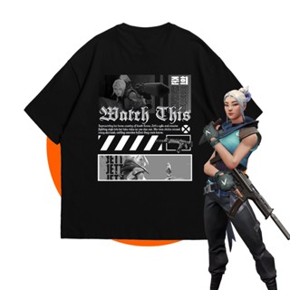 เสื้อยืด ผ้าฝ้าย ขนาดใหญ่ พิมพ์ลายเกม Valorant Jett สําหรับผู้ชาย