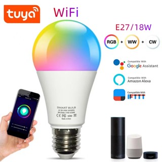 หลอดไฟอัจฉริยะ WiFi E27 Tuya LED RGB สําหรับ Google Home Alexa ฟังก์ชั่นจับเวลาหรี่แสงได้ Tuya Smart Life หลอดไฟวิเศษควบคุม WiFi เข้ากันได้กับ Amazon Alexa Echo Google