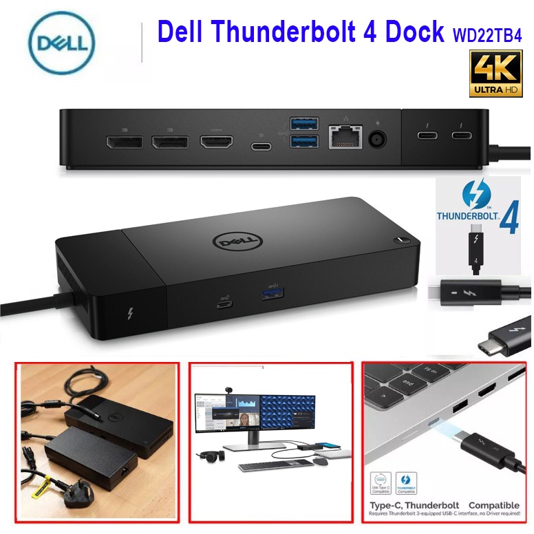 Dell WD22TB4 4K Thunderbolt 4 Dock พร้อมอะแดปเตอร์ 180w Type-C 5120x2880 hdmi DP USB-C Fast Charging