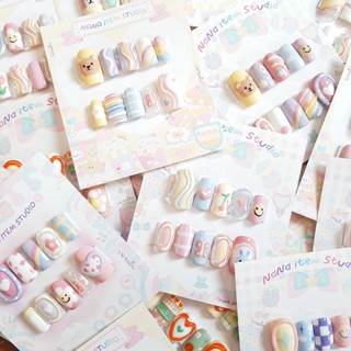 เล็บเจลปลอม ไซส์S เพ้นท์ ปั้นนููนน่ารัก แถมฟรีกาวตะไบ พร้อมส่ง