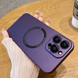 เคสแม่เหล็ก ผิวด้าน บางพิเศษ หรูหรา สําหรับ iPhone 14 plus 12 13 Pro Max พร้อมกระจก ป้องกันเลนส์ กันกระแทก ฝาหลัง