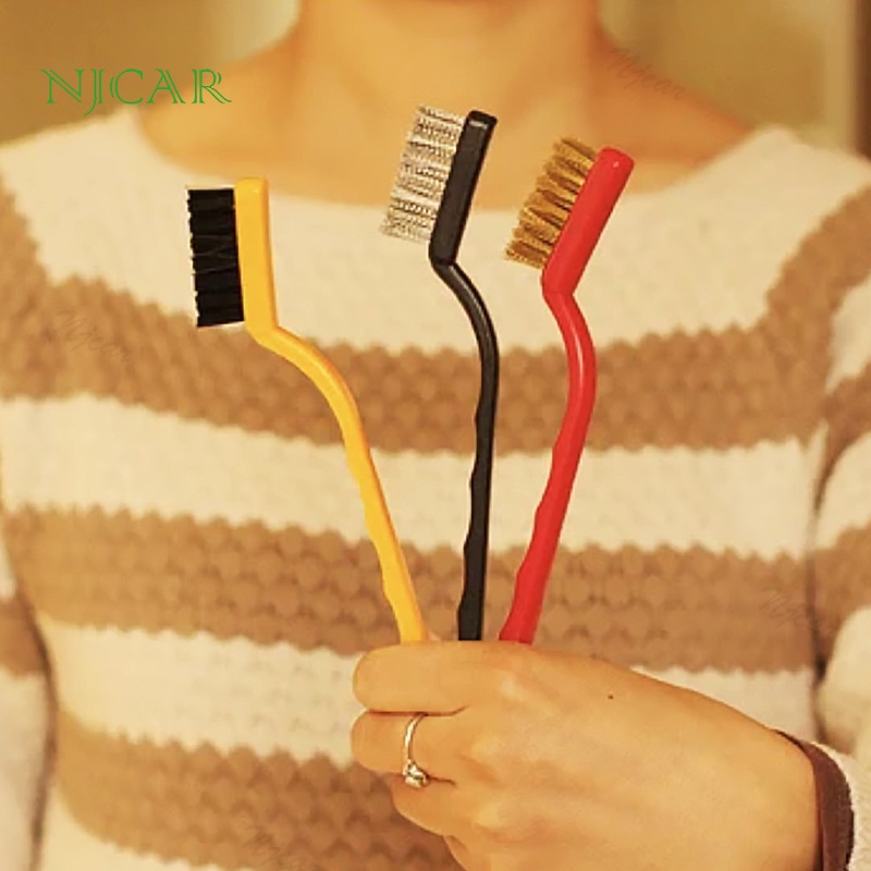 NJCAR  I042  แปรงทองเหลือง (แบบด้าม3ชิ้น) แปรงขัดเตาแก็ส