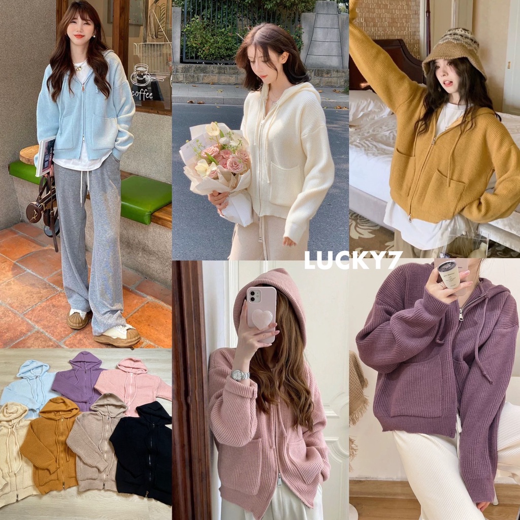 BY IRA (8837) Jessy Cardigan ฮู้ดโอเวอร์ไซส์ สีเรียบ ซิป2หัวบน-ล่าง เกร๋เริ่ดแบบสับแบบใหม่ ใส่แล้วอันยองโคเรียจ้าาา