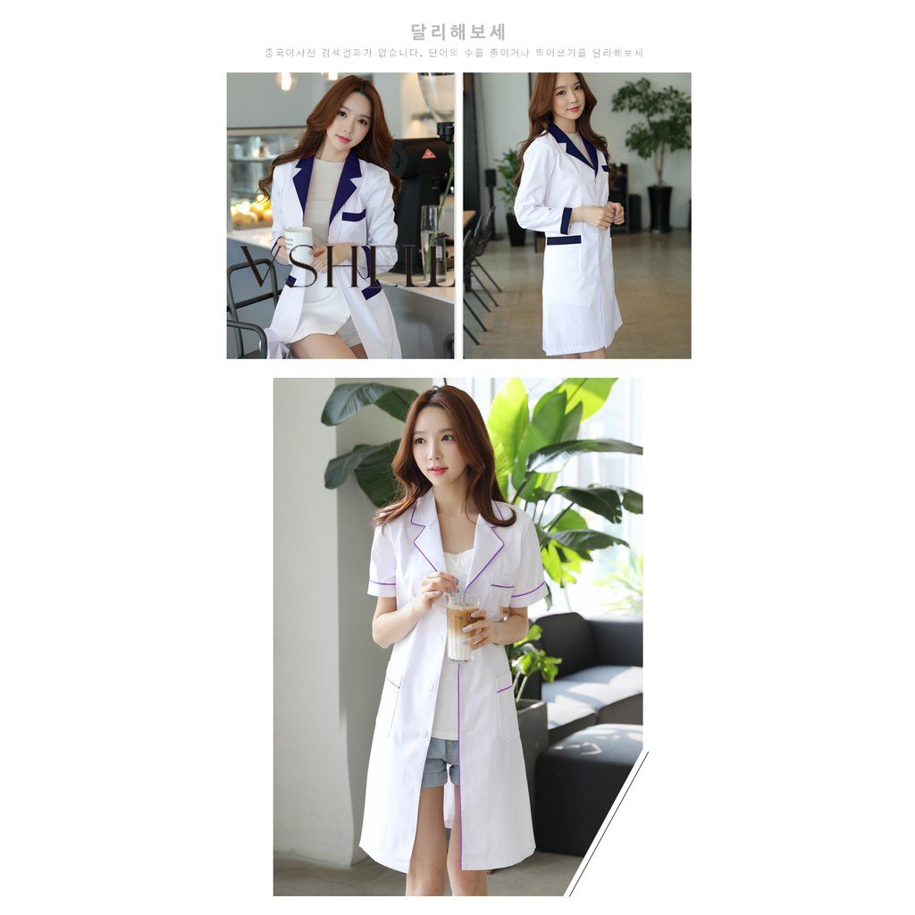 ฟรี เย็บปักถักร้อย แล็บโค้ท สําหรับผู้หญิง ชุดขัด โรงพยาบาล หมอ ร้านเสริมสวย ชุดผ่าตัด ชุดทํางาน แขนสั้น - รูปที่ 3