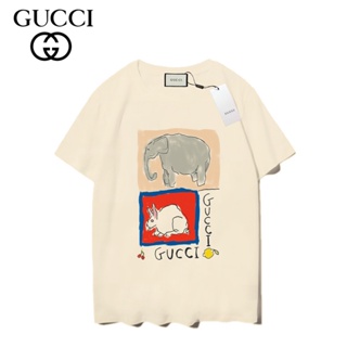 Tee เสื้อยืดสีพื้น เสื้อยืดแขนสั้น ผ้าฝ้าย พิมพ์ลาย Gucc แฟชั่นสําหรับผู้ชาย และผู้หญิง เสื้อเบลาส์