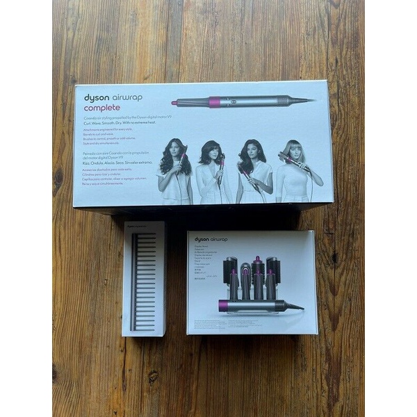 Dyson Airwrap Complete Styler Nickel Fuchsia &amp; Display Stand &amp; Detangling Comb