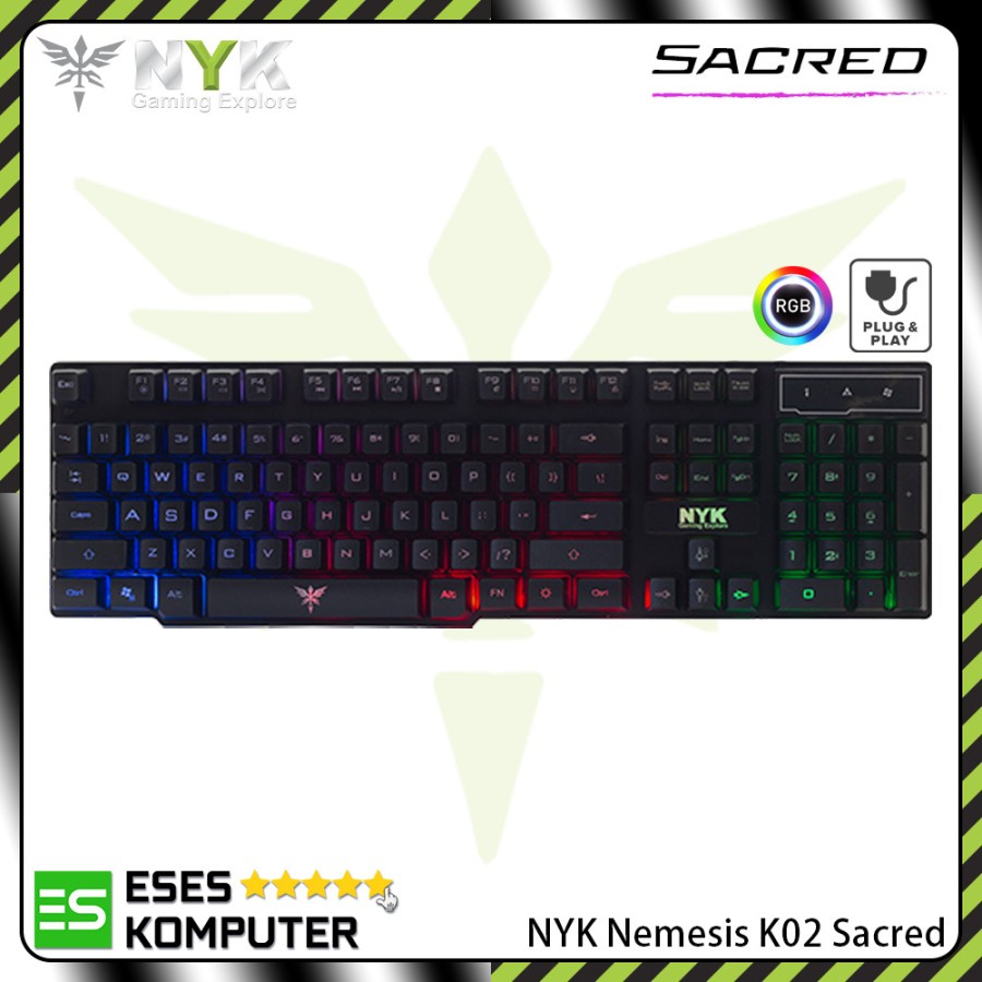 NYK K02 K 02 K-02 คีย์บอร์ดศักดิ์สิทธิ์ - เล่นเกม - เมมเบรน - Fullsize - RGB