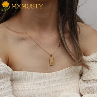 Mxmusty สร้อยคอสเตนเลส ทรงสี่เหลี่ยม ลายราศี 12 ราศี สไตล์เกาหลีวินเทจ เรียบง่าย เครื่องประดับ สําหรับผู้หญิง