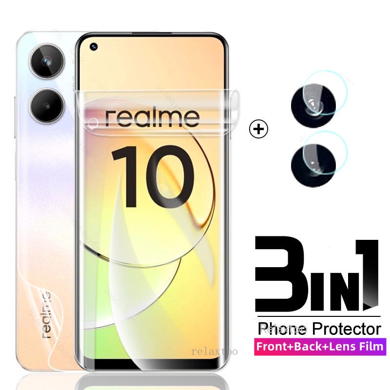 ฟิล์มไฮโดรเจลหน้าหลัง 3IN1 พร้อมเลนส์กล้อง สําหรับ Realme 14 Pro+ 5G/10/11/12/13/12+/13+/10Pro+/11Pro+ 13Pro+ 10Pro+ 12Pro+ 12+ 11Pro+ 10pro+ 14pro+ 5G ปกป้องเต็มจอ ไม่กระจกนิรภัย