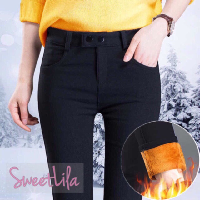 leggings พร้อมส่ง**กางเกงกันหนาวสกินนี่วูลสีดำ/ขาว รุ่นบุขนนุ่มกระชับทรง