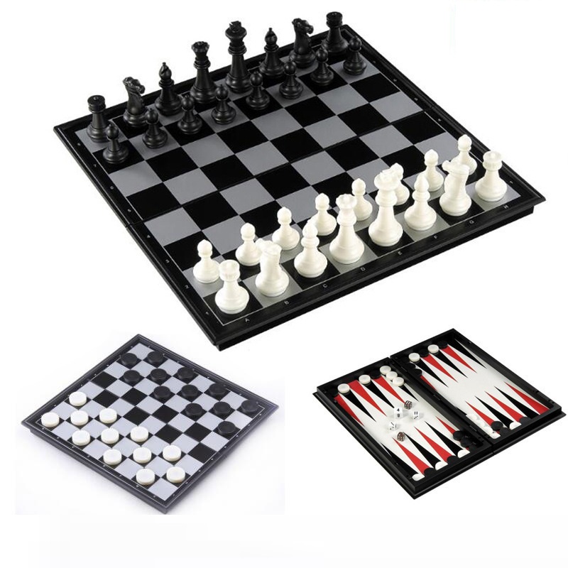 3 in 1 Chess Set with Chessboard And Chess Pieces Folding Magnetic International Chess Checkers Backgammon Board Games K