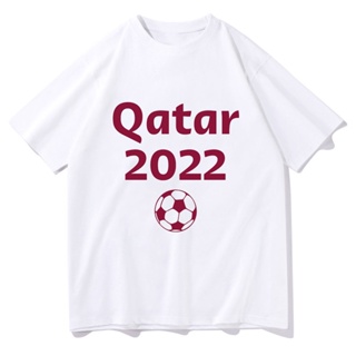 เสื้อยืดแขนสั้น พิมพ์ลายกราฟิก World Cup Qatar 2022 แฟชั่นฤดูร้อน สําหรับผู้ชาย และผู้หญิง