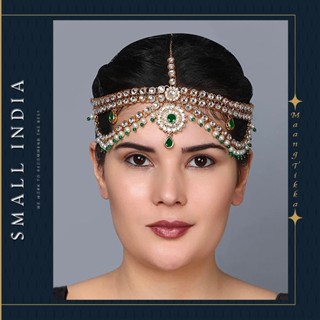 {**ส่งฟรี**} SMALL INDIA 🏵️ Gold Plated Maang Tikka 🏵️ Women Jewelry Hair Accessories