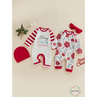 Babyclothes-เด็กทารกชายหญิงคริสต์มาส Romper ตัวอักษร / เกล็ดหิมะพิมพ์คอกลมแขนยาว Jumpsuits พร้อมหมวก / ที่คาดผม