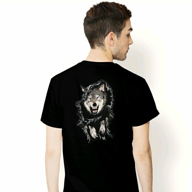 DRABLAZE เสื้อยืด 100% Cotton Comb สกรีนหมาป่าทะลุเสื้อ 3มิติ Wolf through the shirt 3D คอกลม คอตตอนคอมบ์ #2