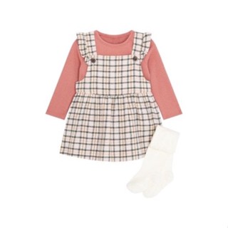 F&amp;F เซ็ตเอี๊ยมกระโปรง3ชิ้น สีชมพูลายตาราง Size 0-9months