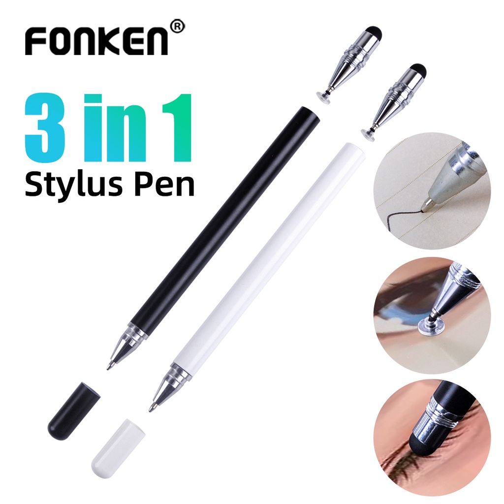 Fonken 3 in 1 Stylus Pen Universal Capacitive Pencil Ballpoint Writing For Android Phone Tablet