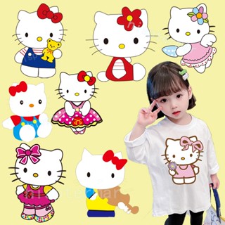 แผ่นแพทช์รีดร้อน ลายการ์ตูน Hello Kitty สําหรับตกแต่งเสื้อผ้า DIY