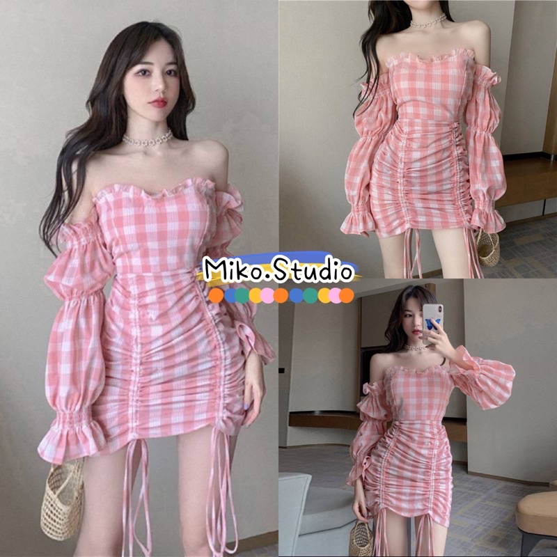 Miko พร้อมส่ง เดรส ฤดูร้อนสาวฮอตสวมใส่และจับคู่และเสื้อผ้าสตรีเซ็กซี่ปิดไหล่ชุดหวานและเผ็ดดิสโก้ชุดหวานและเผ็ด