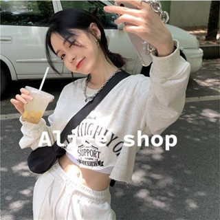 Alice  เสื้อครอป เสื้อสเวตเตอร์คอกลมแขนยาว ย้อนยุคอเมริกัน 2022 ใหม่  สไตล์เกาหลี สวยงาม ทันสมัย ins AS2211183 36Z230909