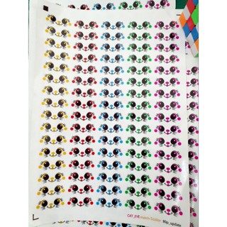 แมวตาโตตา 5 สี มี80 ดวง ในแผ่นเดียว สติ๊กเกอร์ใสติดริบบิ้นพับเหรียญโปรยทาน