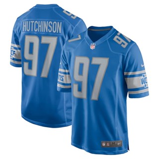 สิงโตดีทรอยต์ 2022 #97 เสื้อกีฬาแขนสั้น ลายทีม Aidan Hutchinson 9 play Jameson Williams NFL