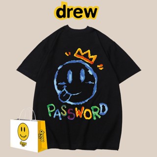 พร้อมส่ง เสื้อยืดแขนสั้น พิมพ์ลายหน้ายิ้ม สไตล์เดียวกันกับ drew แฟชั่นฤดูร้อน สําหรับผู้ชาย และผู้หญิง