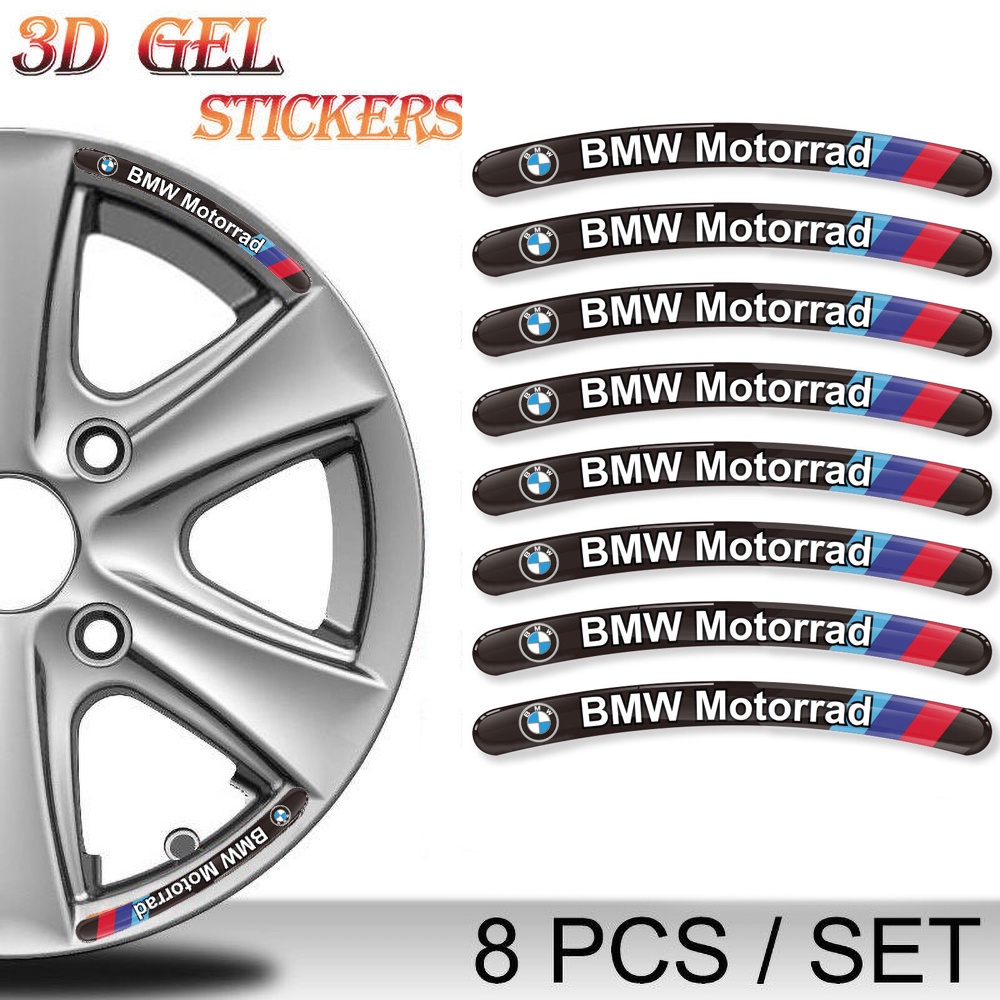 1 ชุด/8 ชิ้น Fit สําหรับ 14-19 นิ้วยาง 3D เจล BMWMotorrad สะท้อนแสงรถจักรยานยนต์ล้อ Hub สติกเกอร์ตกแ