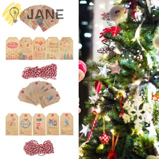 JANE 50PCS Party Cards Hang Tags Xmas Decoration Christmas Labels Kraft Tag DIY Santa Claus Kraft Paper Wrapping Supplies Gift Wrapping