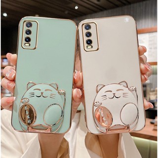 เคสโทรศัพท์มือถือ กันกระแทก ลายแมวนําโชค พร้อมที่ตั้งวาง แฟชั่น สําหรับ Vivo Y20 Y20s Y12s Y20i Y20A Y12A Y50 Y30i Y17 Y15 Y12 Y91i Y91C Y1s 2020