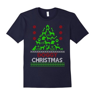 เสื้อยืดผ้าฝ้าย เสื้อยืดคริสต์มาสDoggy Christmas Ugly Dog Christmashirt Men T-Shirt Cotton T-Shirt