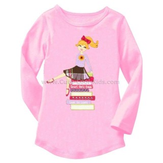 TLG-169 เสื้อแขนยาวเด็กผู้หญิง sweater สีชมพูลายสาวน้อย Size-90 (1-2Y)