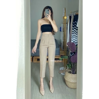 (A) กางเกงทรงบอย ผ้าเปเป้ เอวสูงงานป้ายเกรดA👖พร้อมส่ง