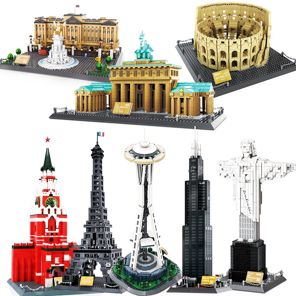 LEGO สถาปัตยกรรมเมืองบล็อกตัวต่อ Space Needle Taj Mahal Big Ben Eiffel Tower London New York Paris
