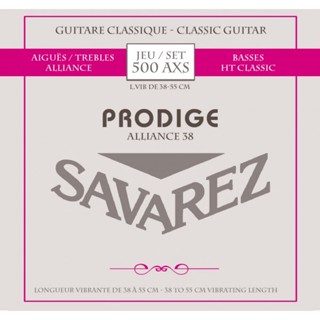 Savarez 500AXS Prodige 38 สายสำหรับกีตาร์ไซส์เล็ก Scale Length 380mm ถึง 550mm, SET Normal Tension