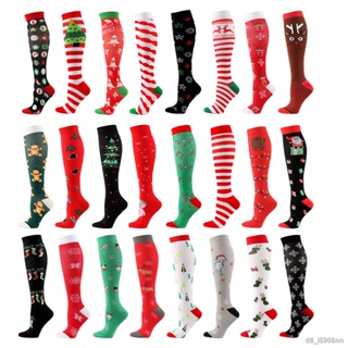 2021 High Quality Women Men Christmas Compression Stockings Compress Running Knee High Nylon Sports Socks Relieve Muscle