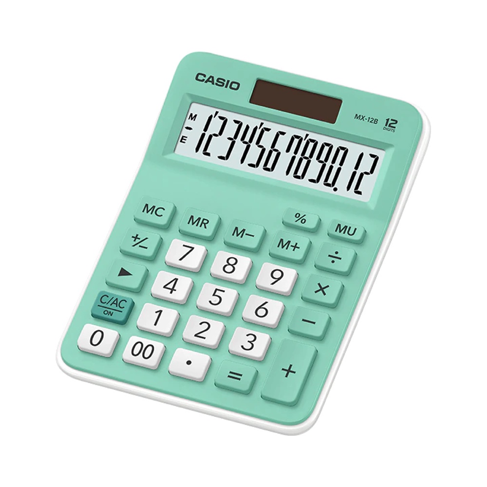 Casio Calculator เครื่องคิดเลข  คาสิโอ รุ่น  MX-12B-GN แบบตั้งโต๊ะสีสัน ขนาดกะทัดรัด 12 หลัก สีเขียว