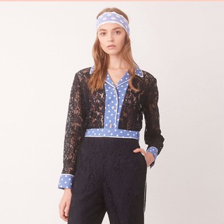 [asv aw21] Lace Night PJ Shirt  เสื้อเชิ้ตผู้หญิง แขนยาว แต่งกระเป๋าหน้า