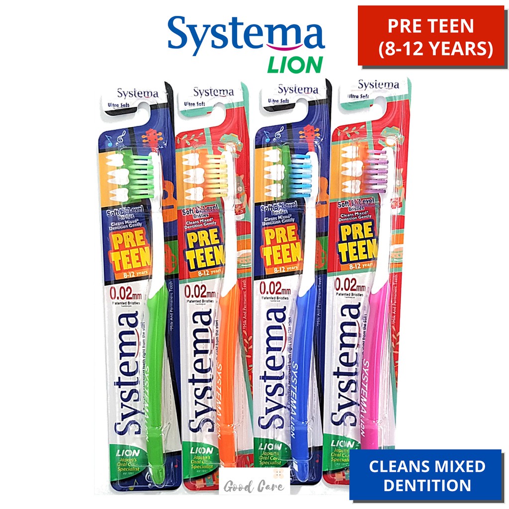 แปรงสีฟัน Systema Pre Teen (8-12 ปี) *ขนแปรง SOFT BI-LEVEL 0.02 มม. เพื่อทําความสะอาดน้ํานมและฟันถาว