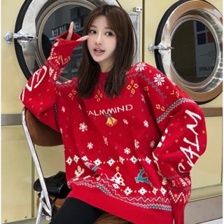 สเวตเตอร์​ทรง oversize​ ทอลาย Reindeer เนื้อไหมพรมอย่างดี สินค้า​นำเข้างานเนี้ยบ