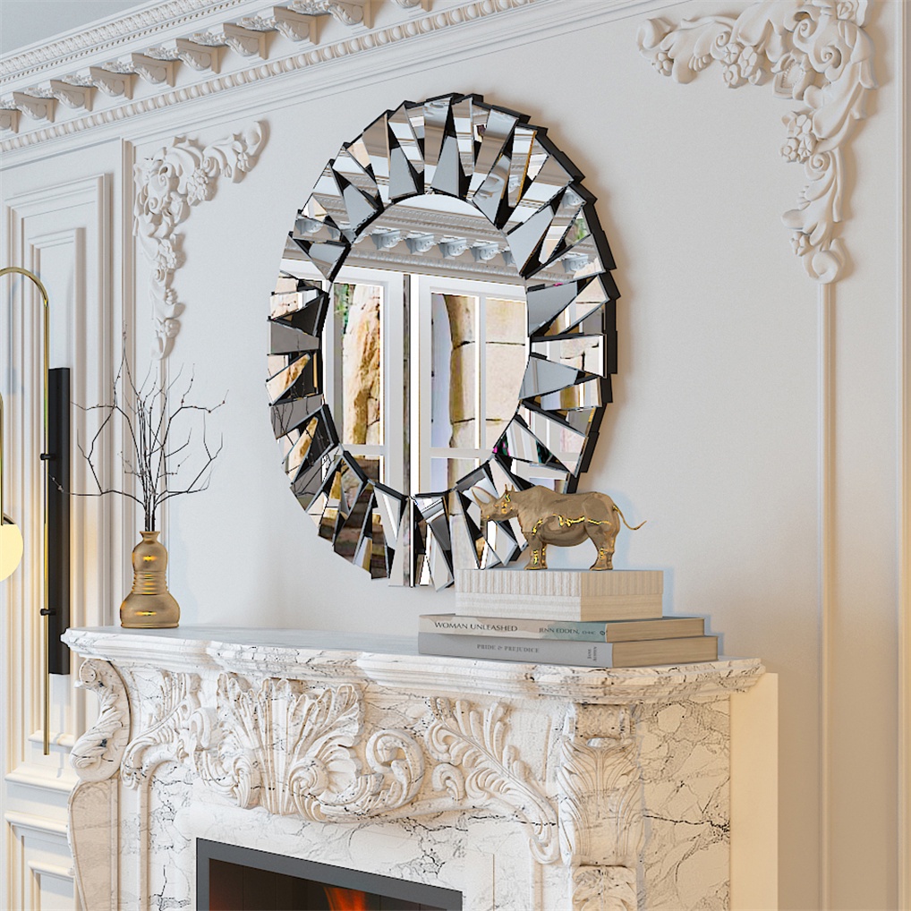 80cm วงกลม กระจกตกแต่งผนัง กระจก สีเงิน กระจกติดผนัง Round Decor Wall Mirror Silver for Home Hotel กระจกเงาติดผนัง