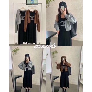 🌈🌿🌼🌺🌸🧡🤎🇰🇷Cotton Screen Sleeveless Maxi Dress &amp;Cotton Hood Jacket Set