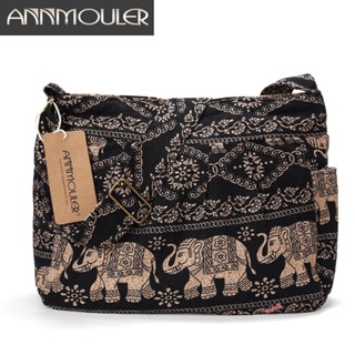 Annmouler Large Women Shoulder Bag Cotton Fabric Crossbody Bag Tribal Elephant Print Hobo Bag Soft Adjustable Messenger